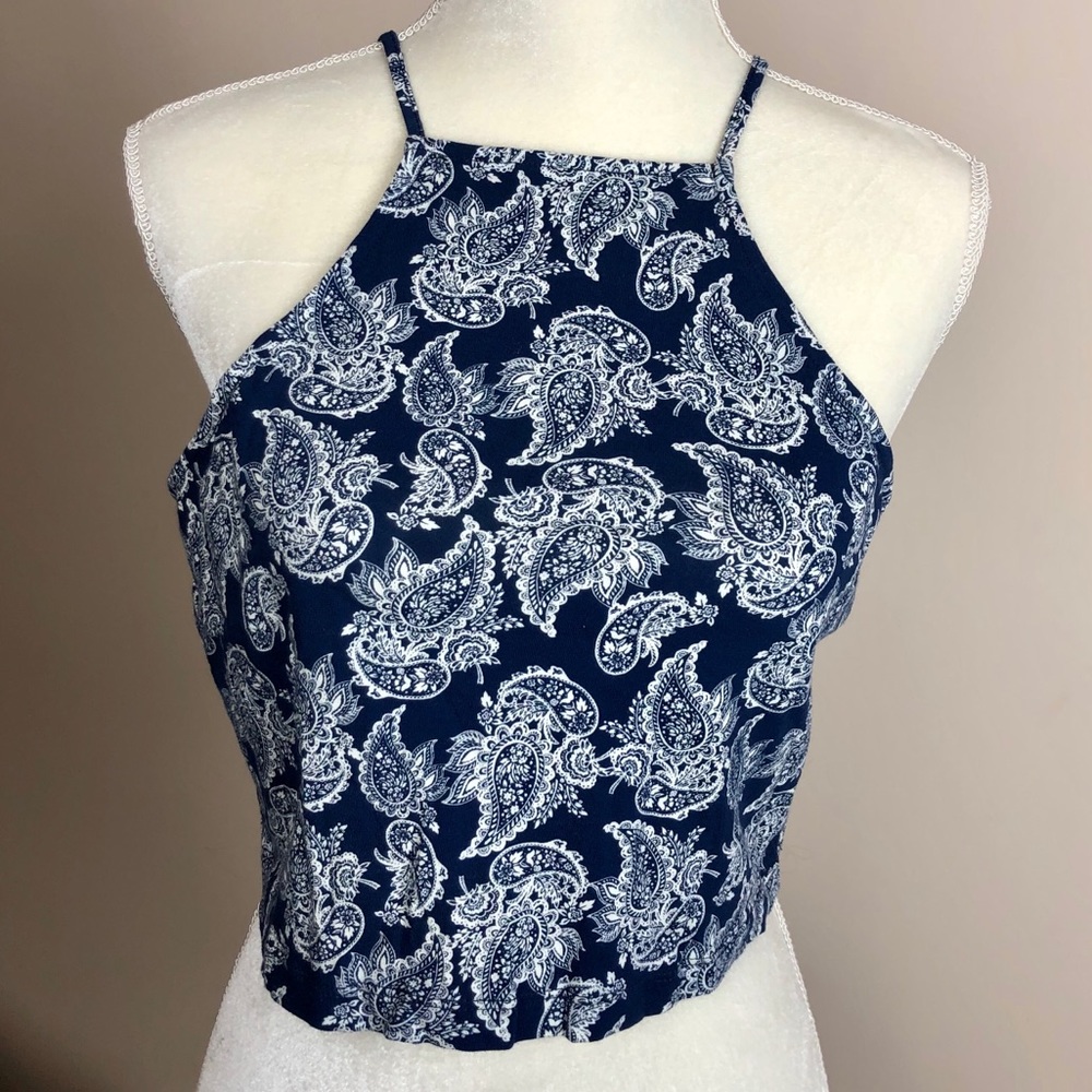 Large Blue Paisley Crop Top